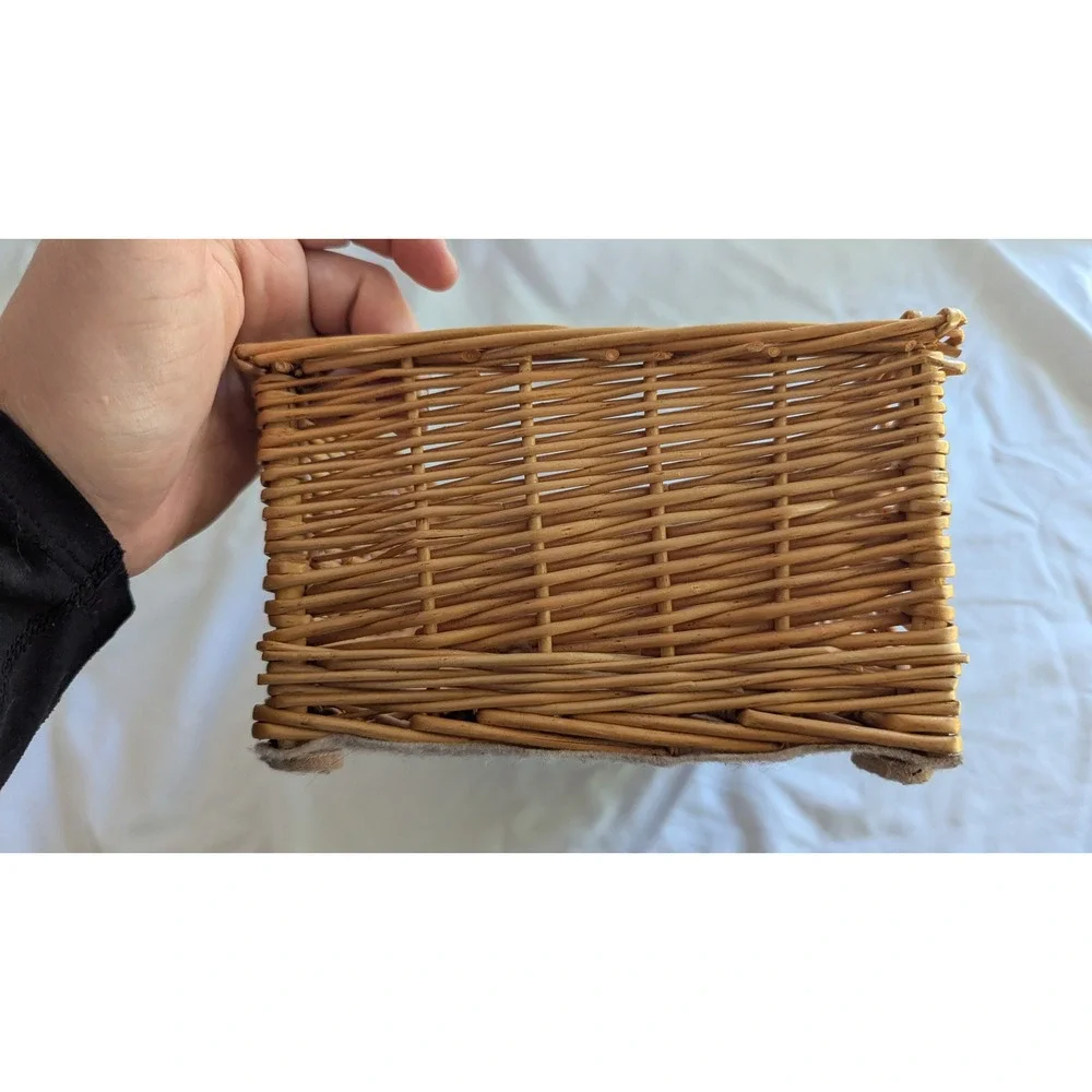 Rectangular Woven Wicker Storage Basket Natural Brown Felt Bottom 12x7.5x5.5